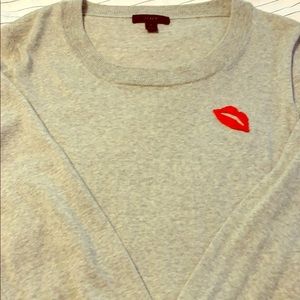 JCrew Tippi sweater. Embroidered red lips